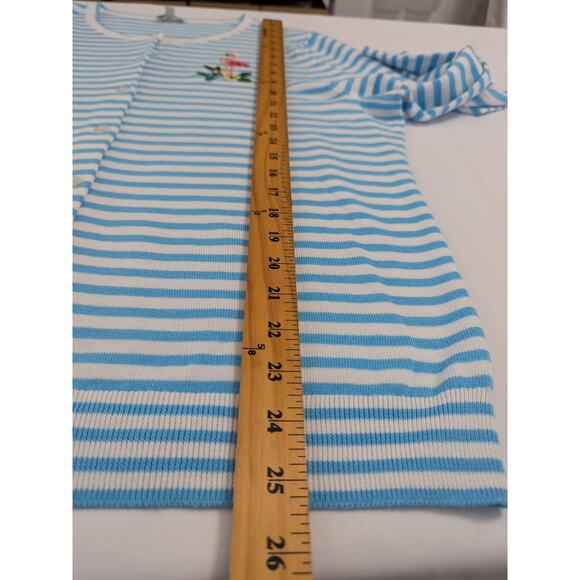 Talbots Blue White Striped Embroidered Pink Flamingo Cardigan Sweater Size XL - Picture 8 of 8